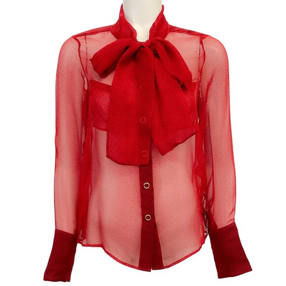 Burberry Red B Print Tie Front Blouse - Picture 1 of 4
